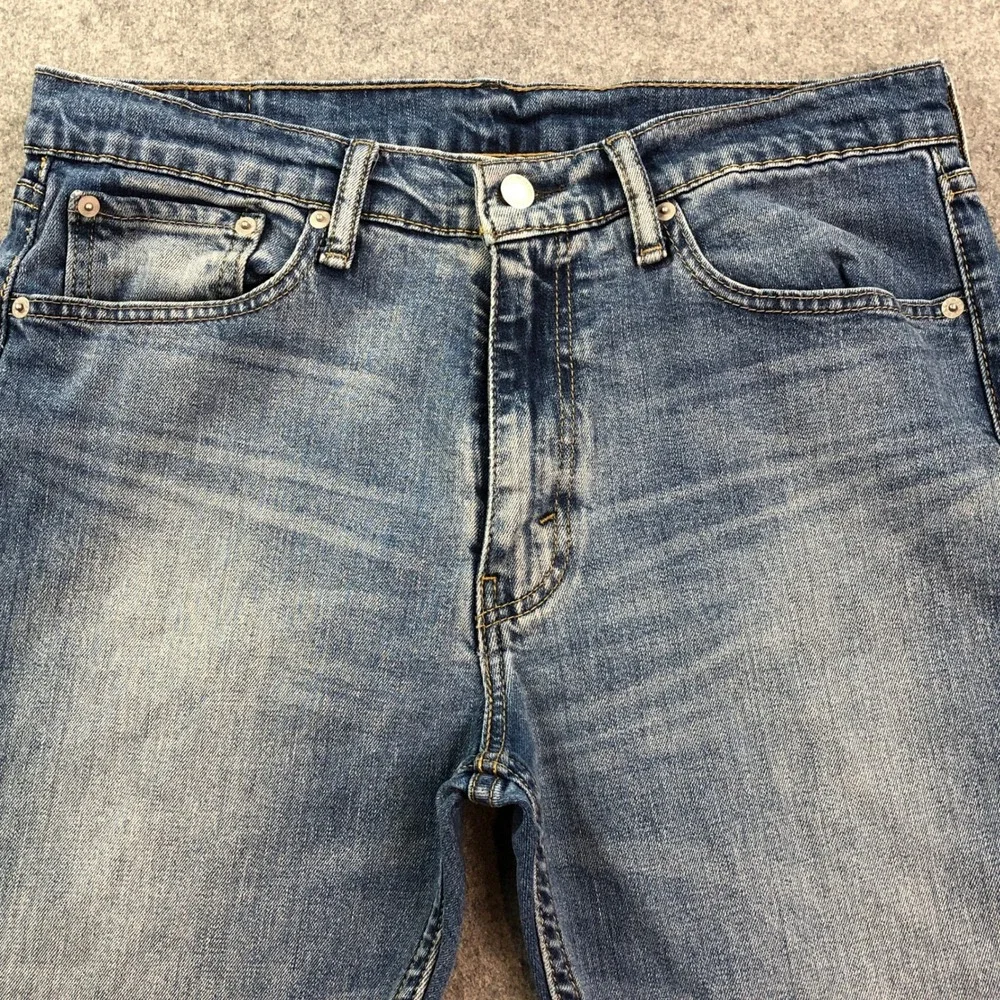 Levis 513 Mens Jeans 34x34 Straight Leg Blue Light Wash Stretch Slim Fit Classic